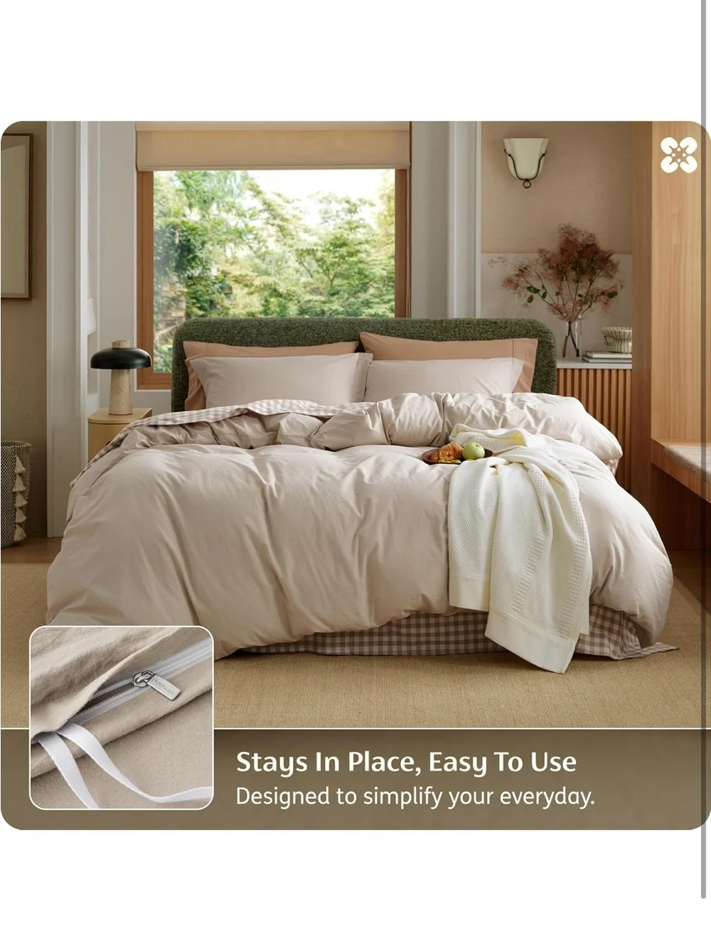 NEW Bedsure PureWoven 100% Washed Cotton Duvet Cover Set, 2-PC Twin. Linen Like